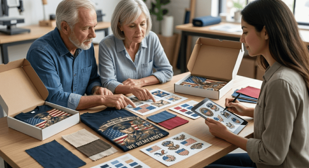 Respectful design guidance for memorial day apparel - professional tribute shirt layout assistance