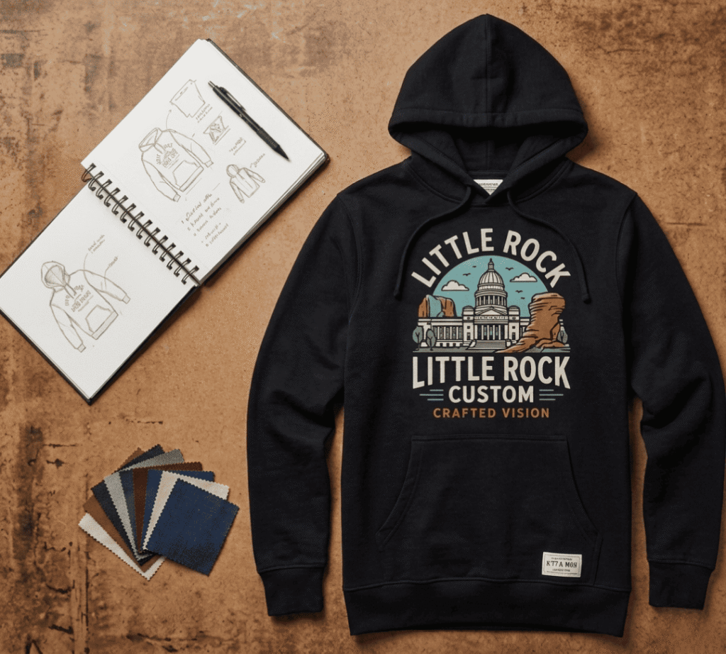 Custom hoodies in Little Rock printed professionally near Park Plaza North Little Rock same day service available